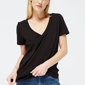 NWT LACAUSA Women's V Neck Cotton Black T Shirt XS